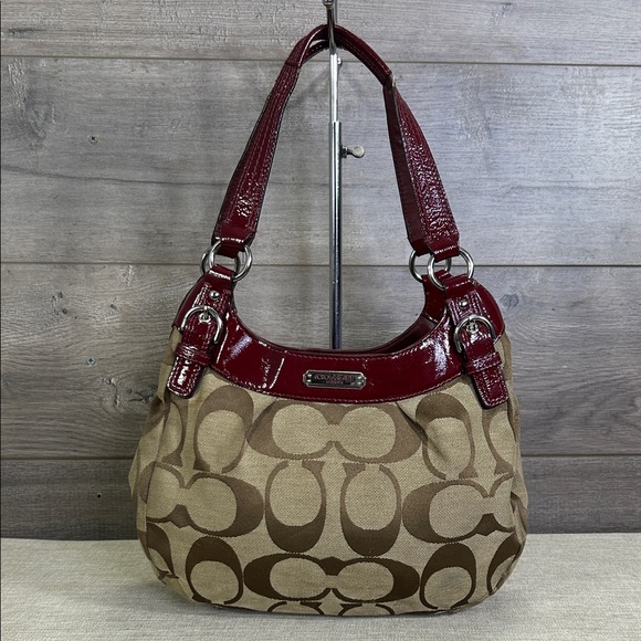 COACH Red Leather Trim Soho Signature Large Hobo F19251 - Picture 1 of 13